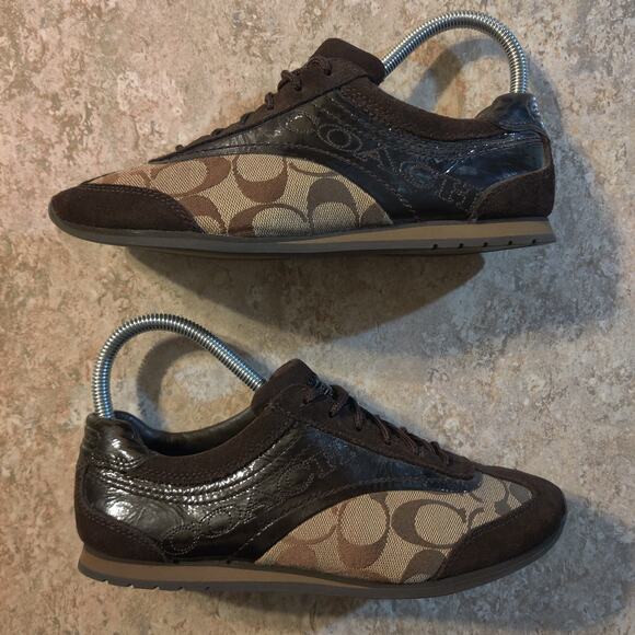 Coach Shoes - Coach Shoes Womens 6.5 M Kodie Signature Casual Sneakers Brown Suede Lace Up